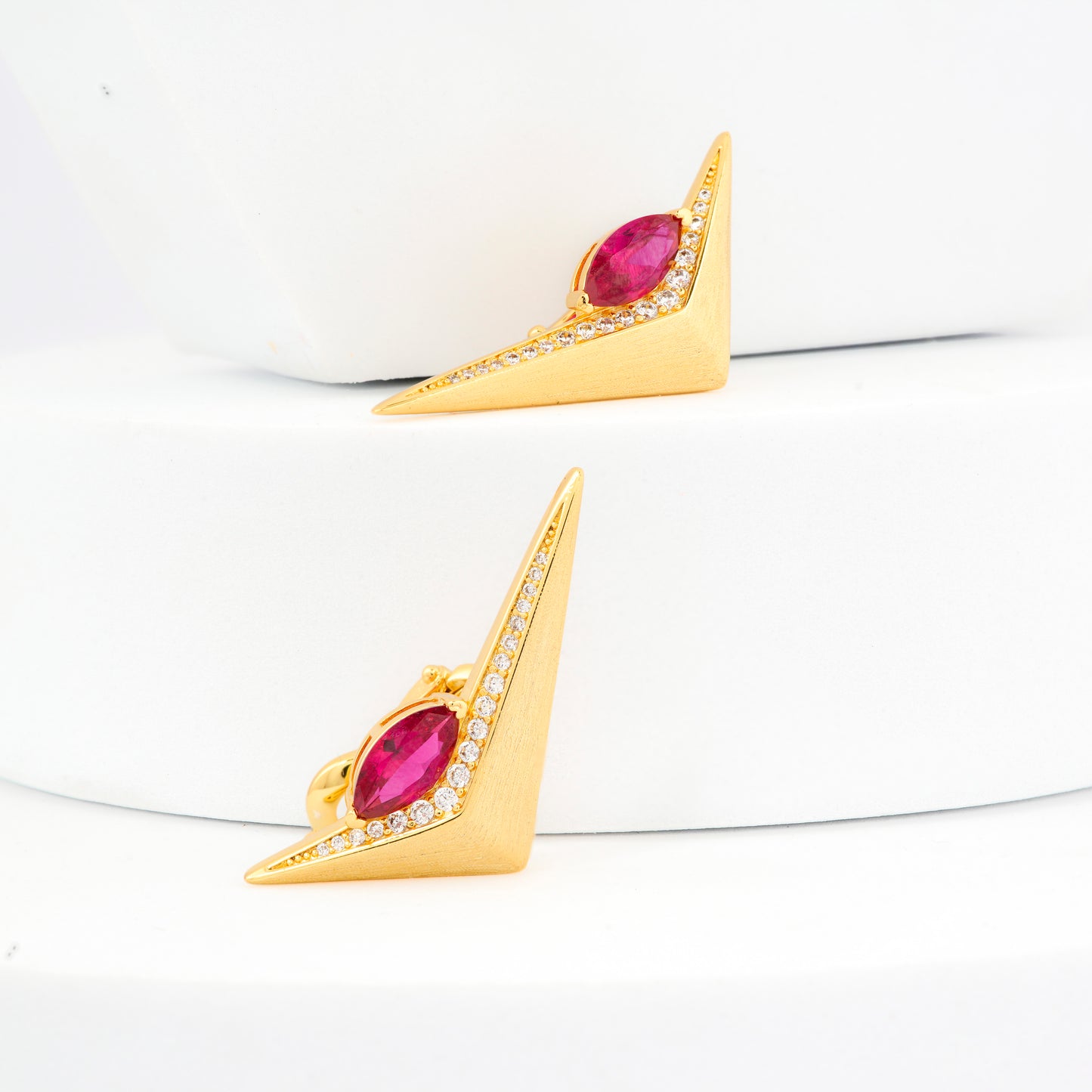 Gold Ruby Arrowhead Earrings
