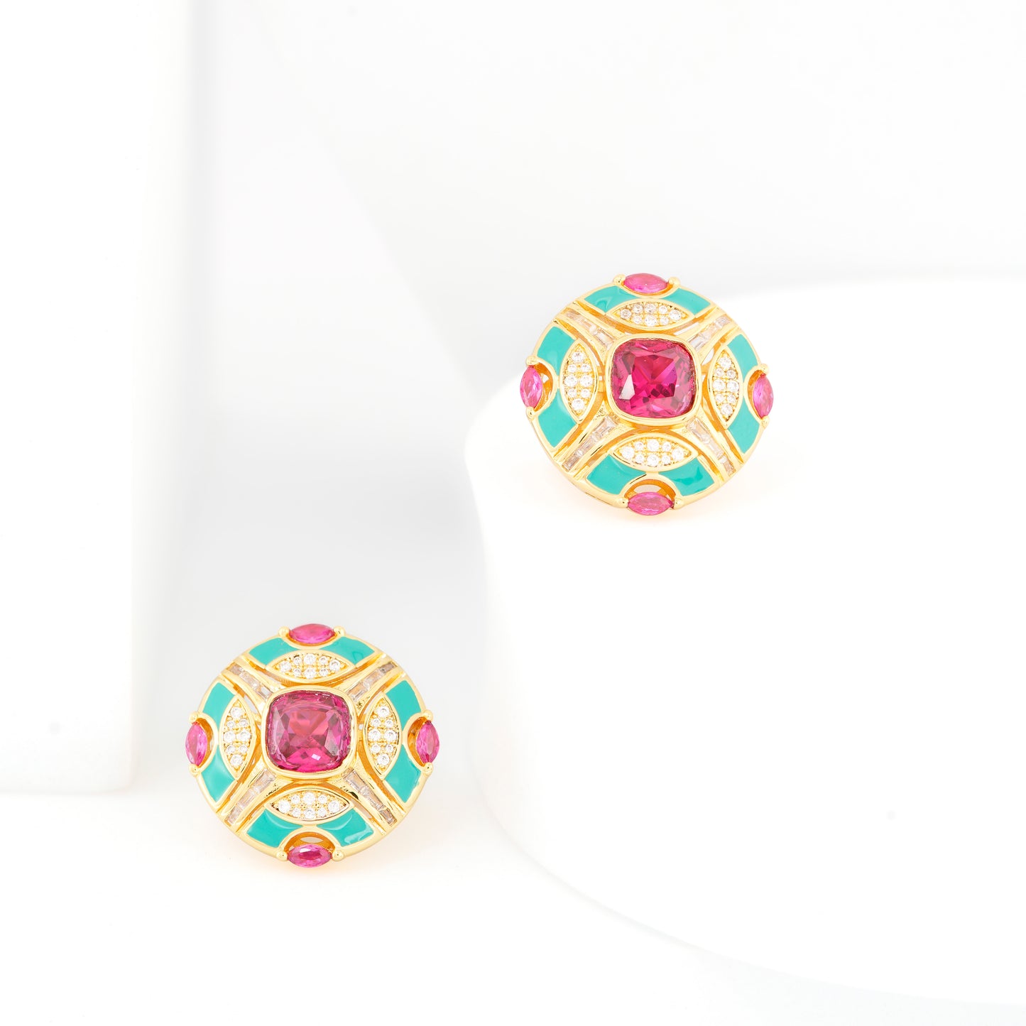 Ruby and Teal Enamel Studs