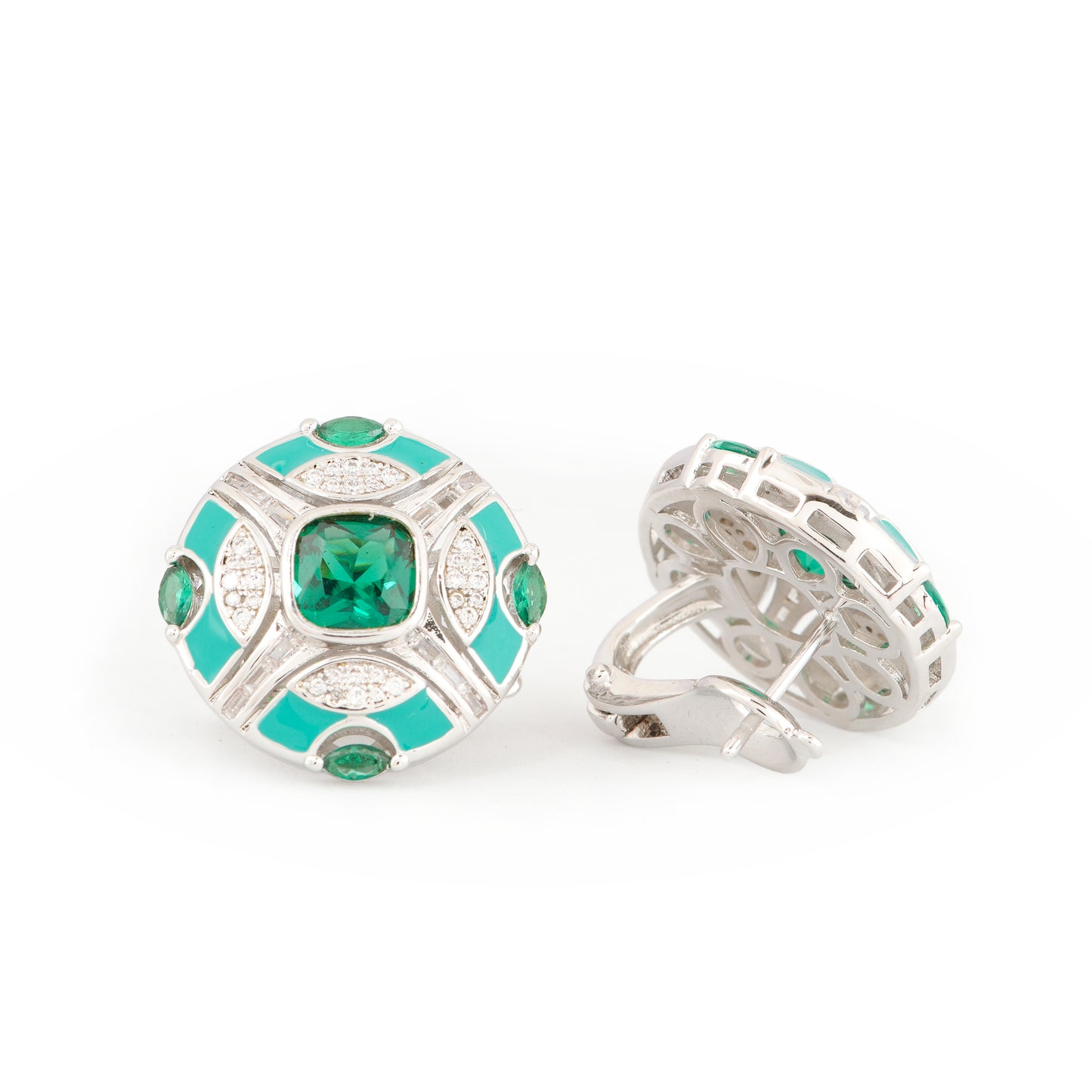 Green stone Teal Enamel Studs