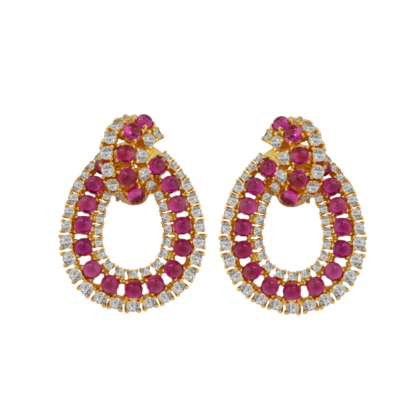 Luxurious Gold-Plated Ruby and Diamond-Inspired Loop Earrings | Statement Jewelry for Weddings, Parties, and Special Celebrations