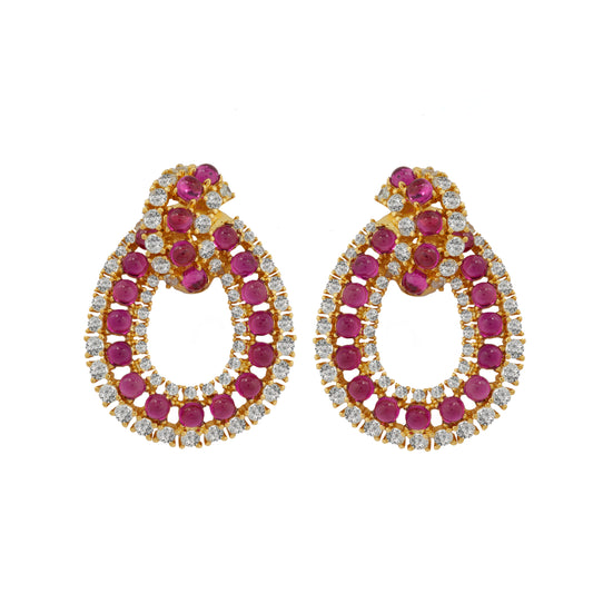 Luxurious Gold-Plated Ruby and Diamond-Inspired Loop Earrings | Statement Jewelry for Weddings, Parties, and Special Celebrations