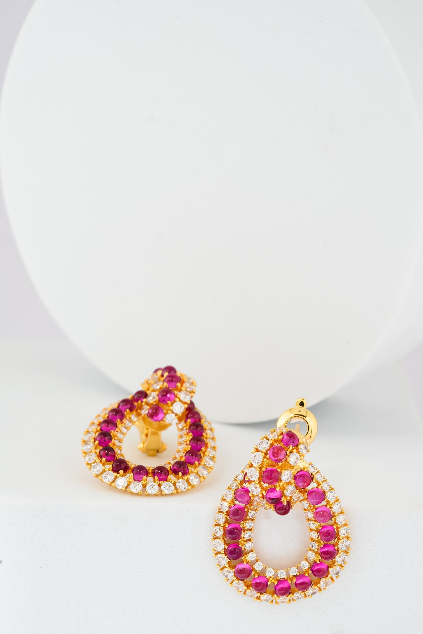 Luxurious Gold-Plated Ruby and Diamond-Inspired Loop Earrings | Statement Jewelry for Weddings, Parties, and Special Celebrations