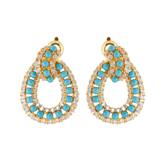 Turquoise and Diamond-Accented Gold Teardrop Earrings – Elegant Statement Jewelry for Festive and Evening Glamour