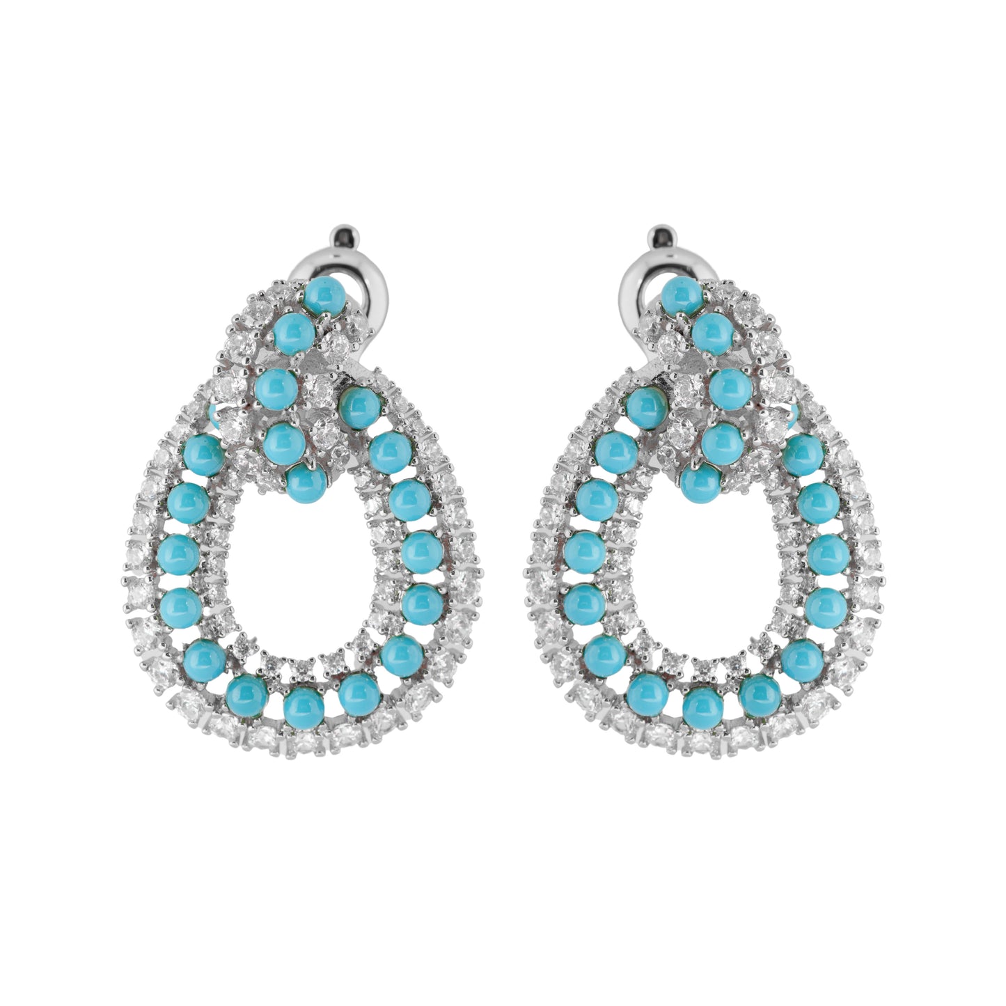 Exquisite White Gold-Plated Turquoise and Diamond-Inspired Loop Earrings | Timeless Luxury Jewelry for Special Occasions