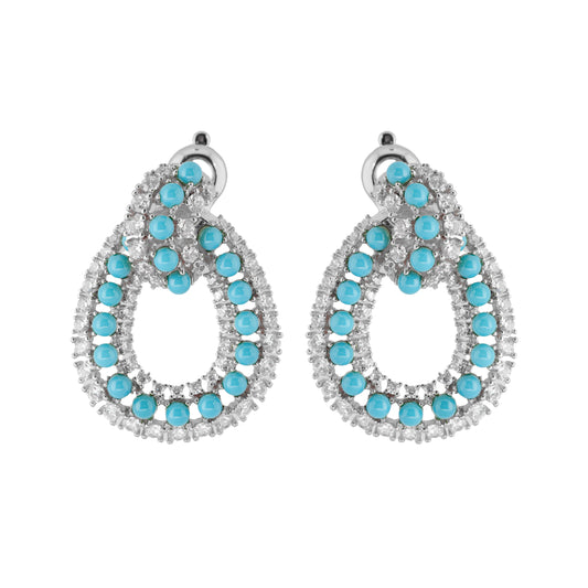 Exquisite White Gold-Plated Turquoise and Diamond-Inspired Loop Earrings | Timeless Luxury Jewelry for Special Occasions
