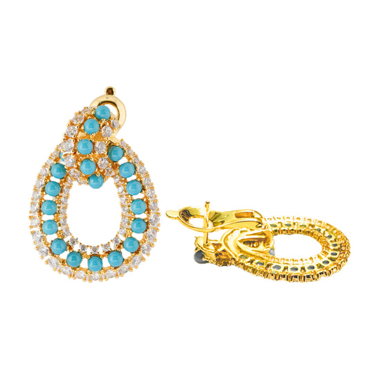 Turquoise and Diamond-Accented Gold Teardrop Earrings – Elegant Statement Jewelry for Festive and Evening Glamour