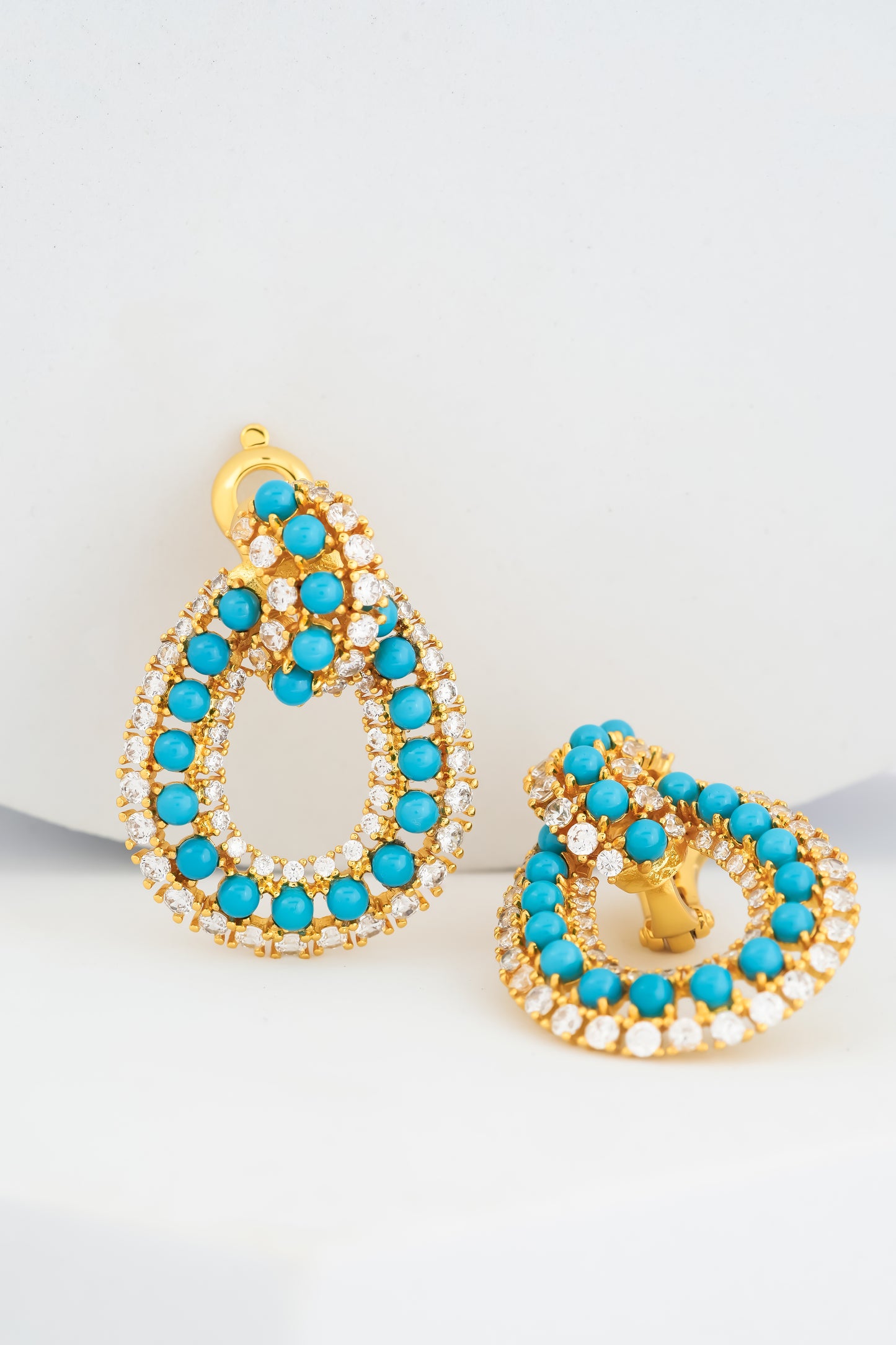 Turquoise and Diamond-Accented Gold Teardrop Earrings – Elegant Statement Jewelry for Festive and Evening Glamour