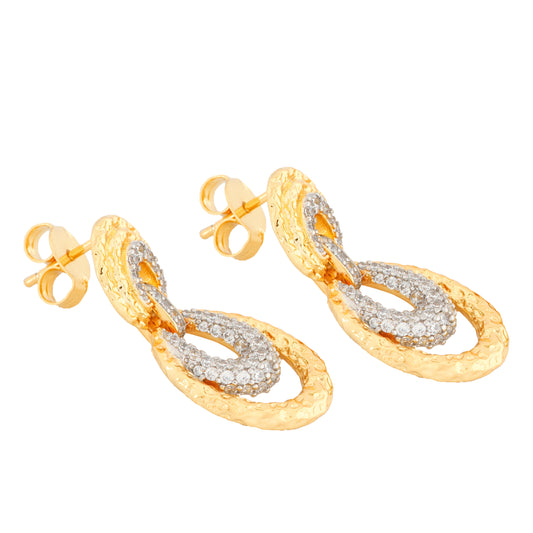 Gold and Diamond Double Hoop Drop Earrings with Textured Finish – Timeless Luxury Statement Jewelry for Elegant Evenings