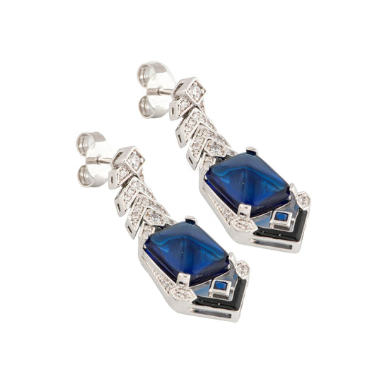 Classic Blue Stone and Diamond Drop Earrings with Radiant Blue Gemstone
