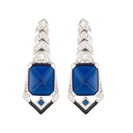 Classic Blue Stone and Diamond Drop Earrings with Radiant Blue Gemstone