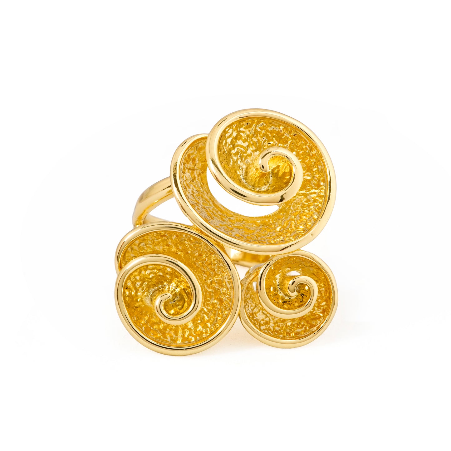 Gold Finish Spiral Design Statement Ring with Artistic Swirl Detailing | Contemporary Cocktail Jewelry for Women