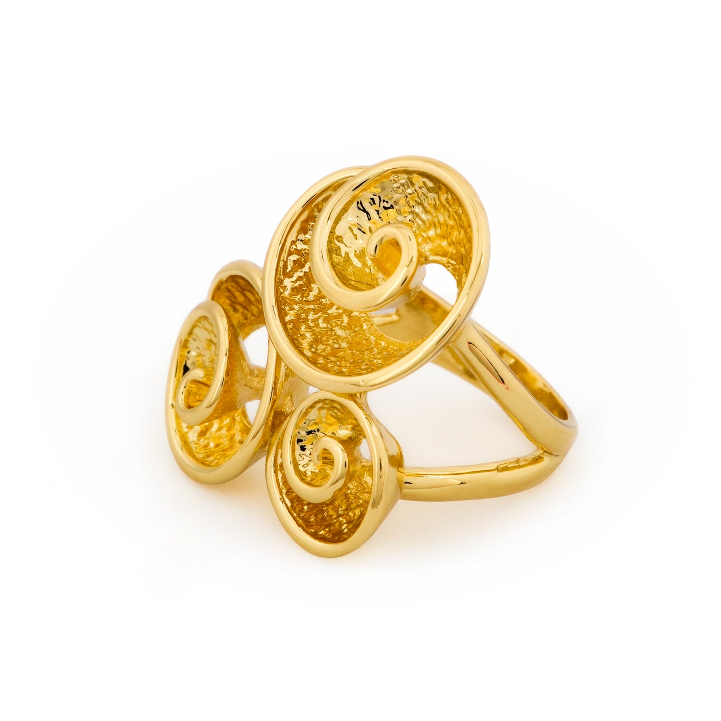 Gold Finish Spiral Design Statement Ring with Artistic Swirl Detailing | Contemporary Cocktail Jewelry for Women