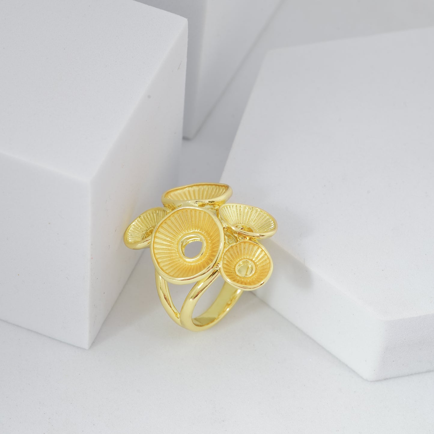 Gold Finish Multi-Circle Abstract Cocktail Ring with Textured Detailing | Contemporary Statement Jewelry for Parties and Festive Occasions