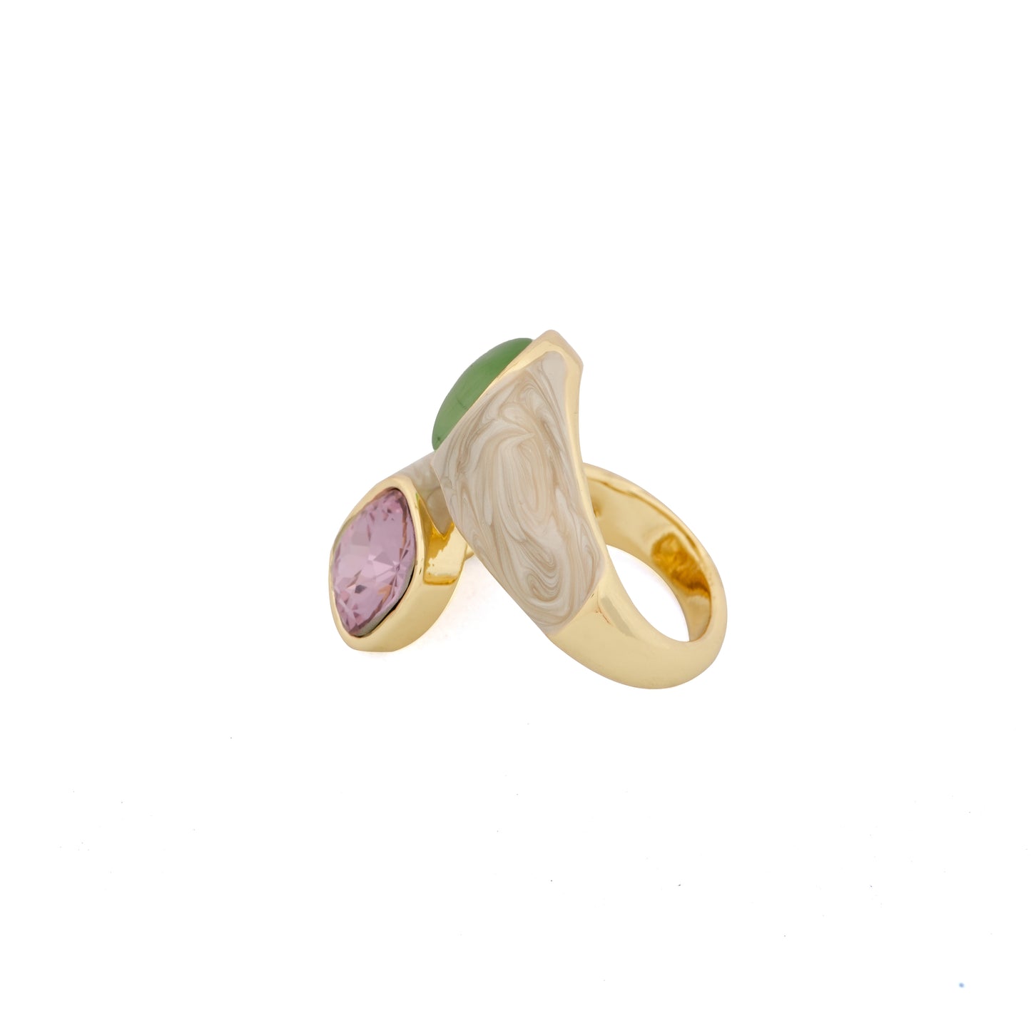 Dual Stone Designer Ring with Pink and Green Accents | Modern Adjustable Cocktail Jewelry for Women