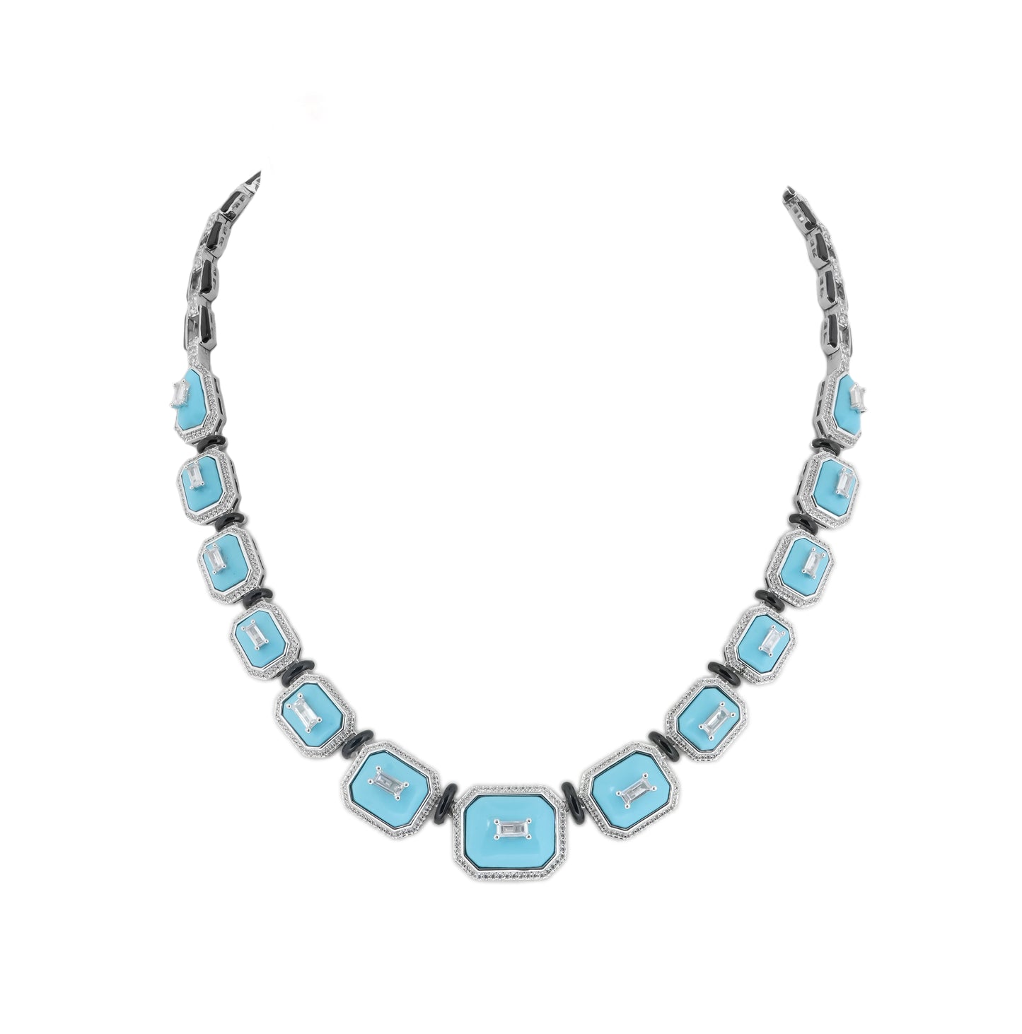 Ocean Aura Turquoise Necklace | Geometric Blue Elegance with Silver Accents