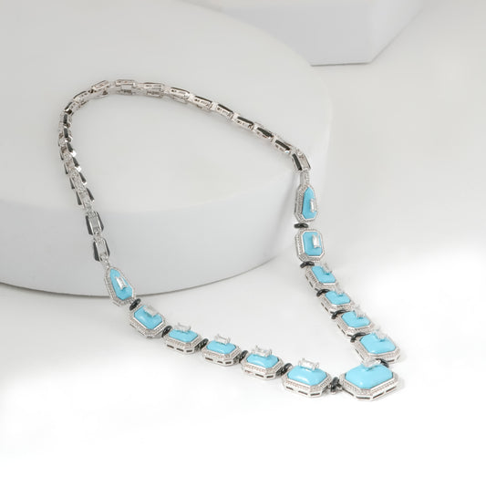 Ocean Aura Turquoise Necklace | Geometric Blue Elegance with Silver Accents