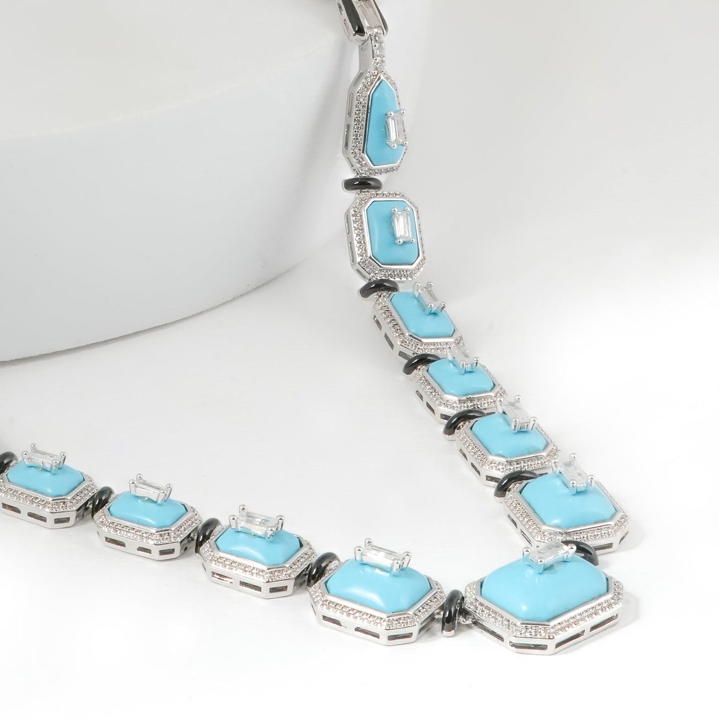 Ocean Aura Turquoise Necklace | Geometric Blue Elegance with Silver Accents