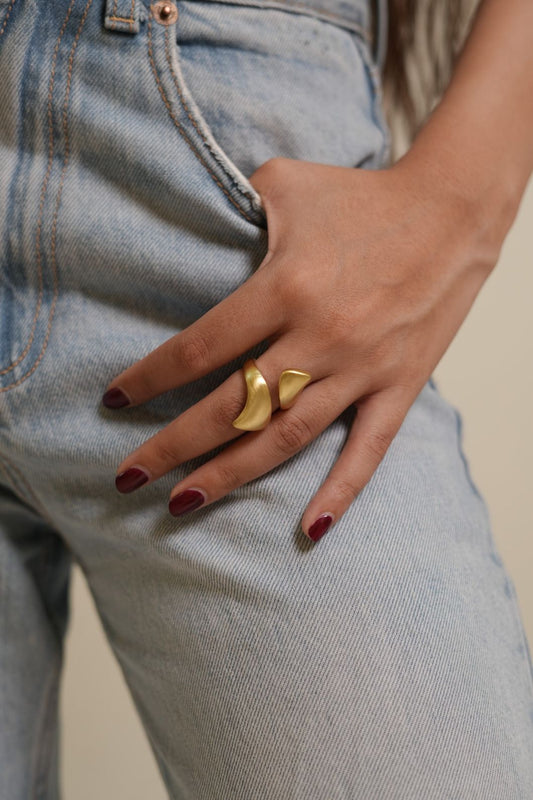 Gold Finish Abstract Wave Statement Ring with Matte Texture and Modern Sculptural Design | Bold Cocktail Jewelry for Contemporary Elegance
