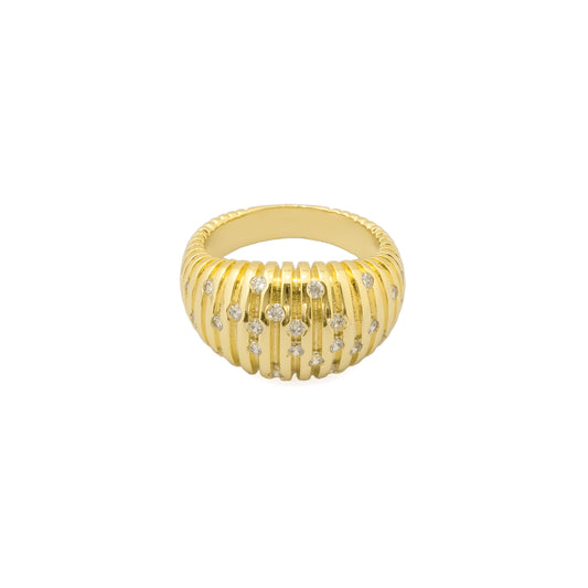 Striped Textured Gold Finish Ring for Women with Sparkling Crystal Accents | Stylish Statement Fashion Jewelry for Party, Wedding and Daily Wear