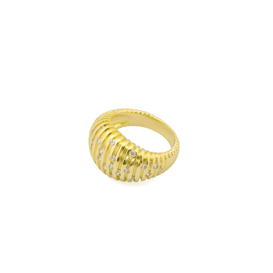 Striped Textured Gold Finish Ring for Women with Sparkling Crystal Accents | Stylish Statement Fashion Jewelry for Party, Wedding and Daily Wear