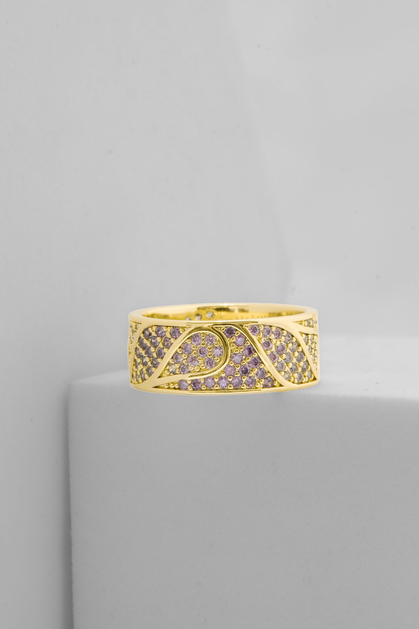 Broad Band Gold Finish Ring for Women with Wavy Crystal Studded Design | Elegant Statement Fashion Jewelry for Party, Wedding, Daily Wear