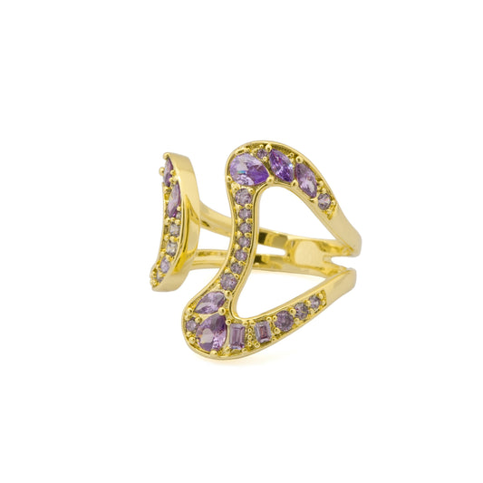 Open Band Gold Finish Ring for Women with Purple Crystal Detailing | Stylish Statement Fashion Jewelry for Party, Wedding, Daily Wear