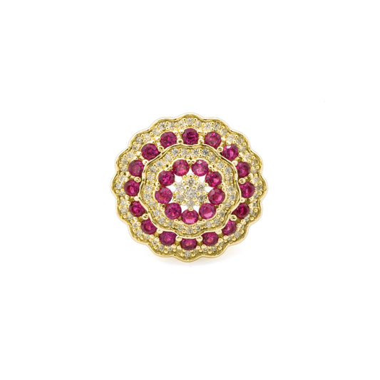 Circular Design Gold Finish Ring for Women with Pink and White Crystal Layers | Elegant Statement Fashion Jewelry for Party, Wedding, Daily Wear