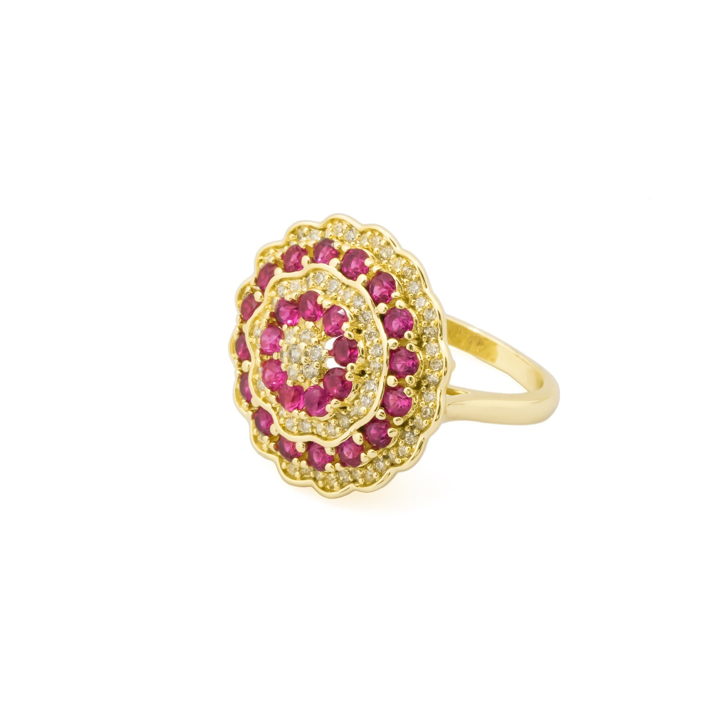 Circular Design Gold Finish Ring for Women with Pink and White Crystal Layers | Elegant Statement Fashion Jewelry for Party, Wedding, Daily Wear