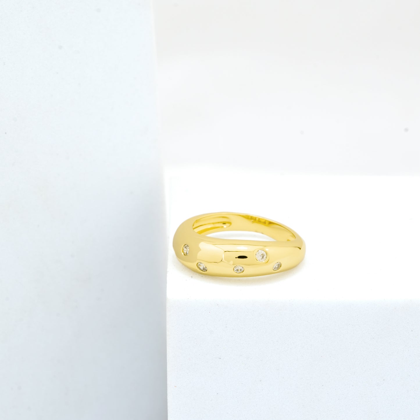 Gold Finish Band Ring for Women with Small Crystal Accents | Minimal Elegant Fashion Jewelry for Party, Wedding, Daily Wear