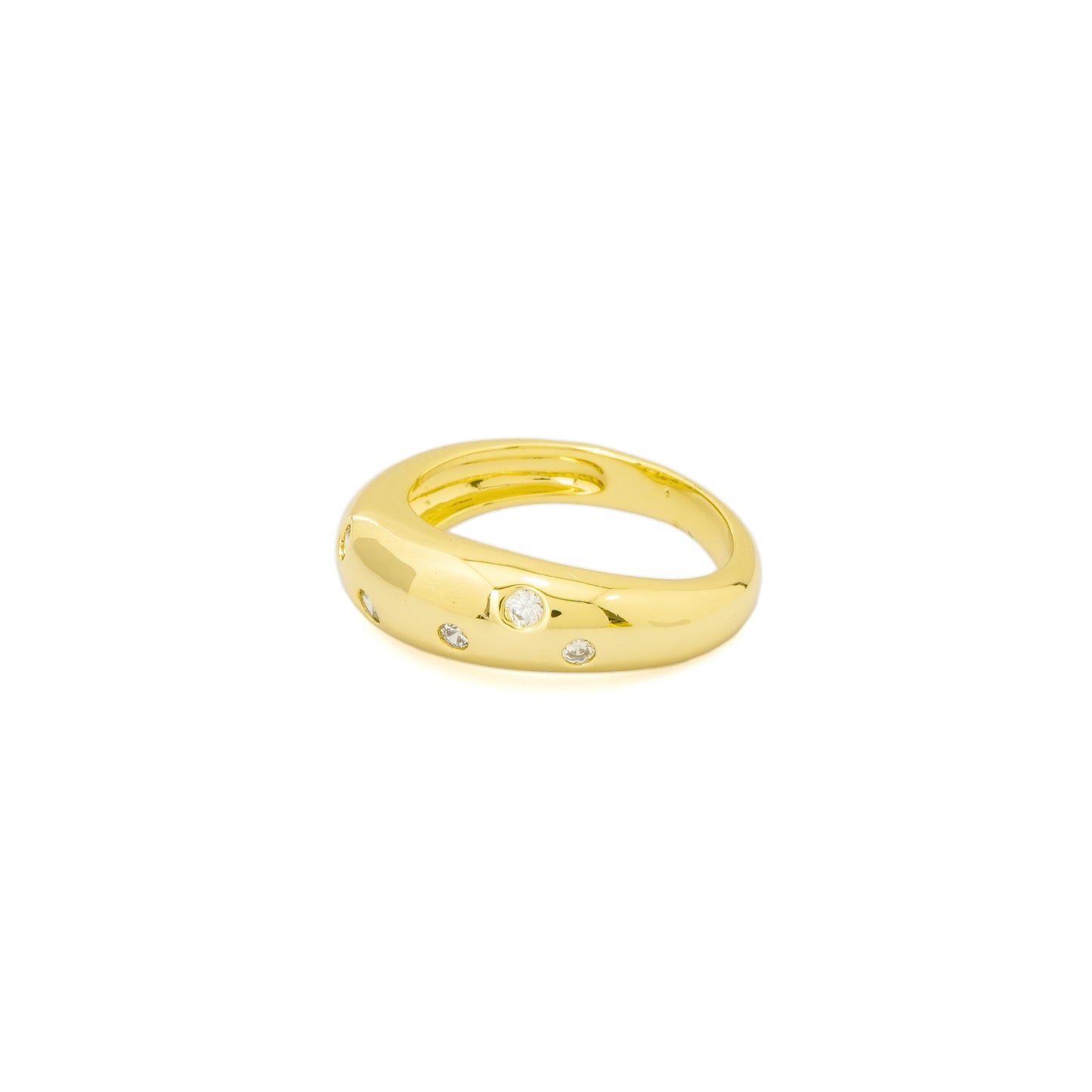 Gold Finish Band Ring for Women with Small Crystal Accents | Minimal Elegant Fashion Jewelry for Party, Wedding, Daily Wear