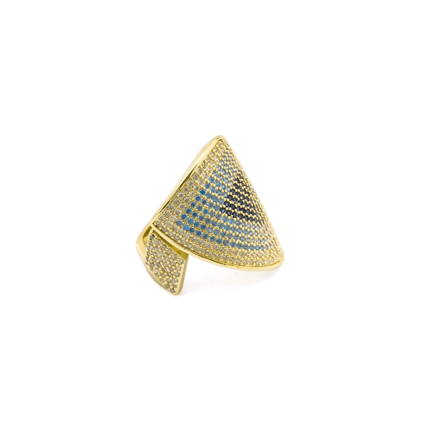 Mystic Eye Shield Triangular Design Gold Finish Ring for Women with Multicolor Crystal Detailing | Stylish Statement Fashion Jewelry for Party, Wedding, Daily Wear