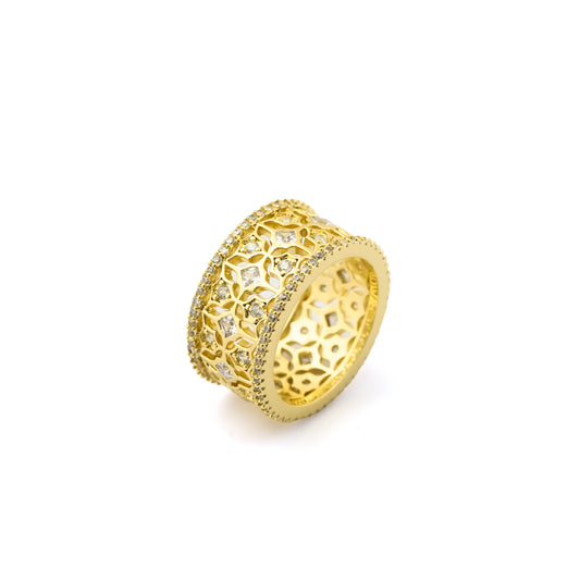 Broad Band Cutwork Ring for Women in Gold Finish | Intricate Designer Fashion Jewelry for Party, Wedding, Daily Wear