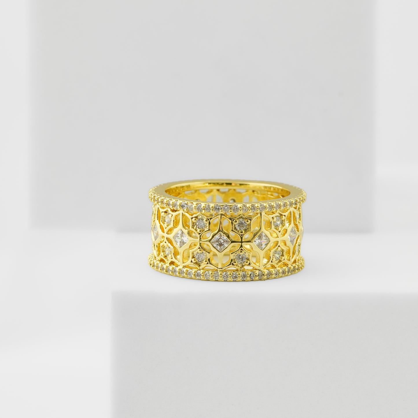 Broad Band Cutwork Ring for Women in Gold Finish | Intricate Designer Fashion Jewelry for Party, Wedding, Daily Wear