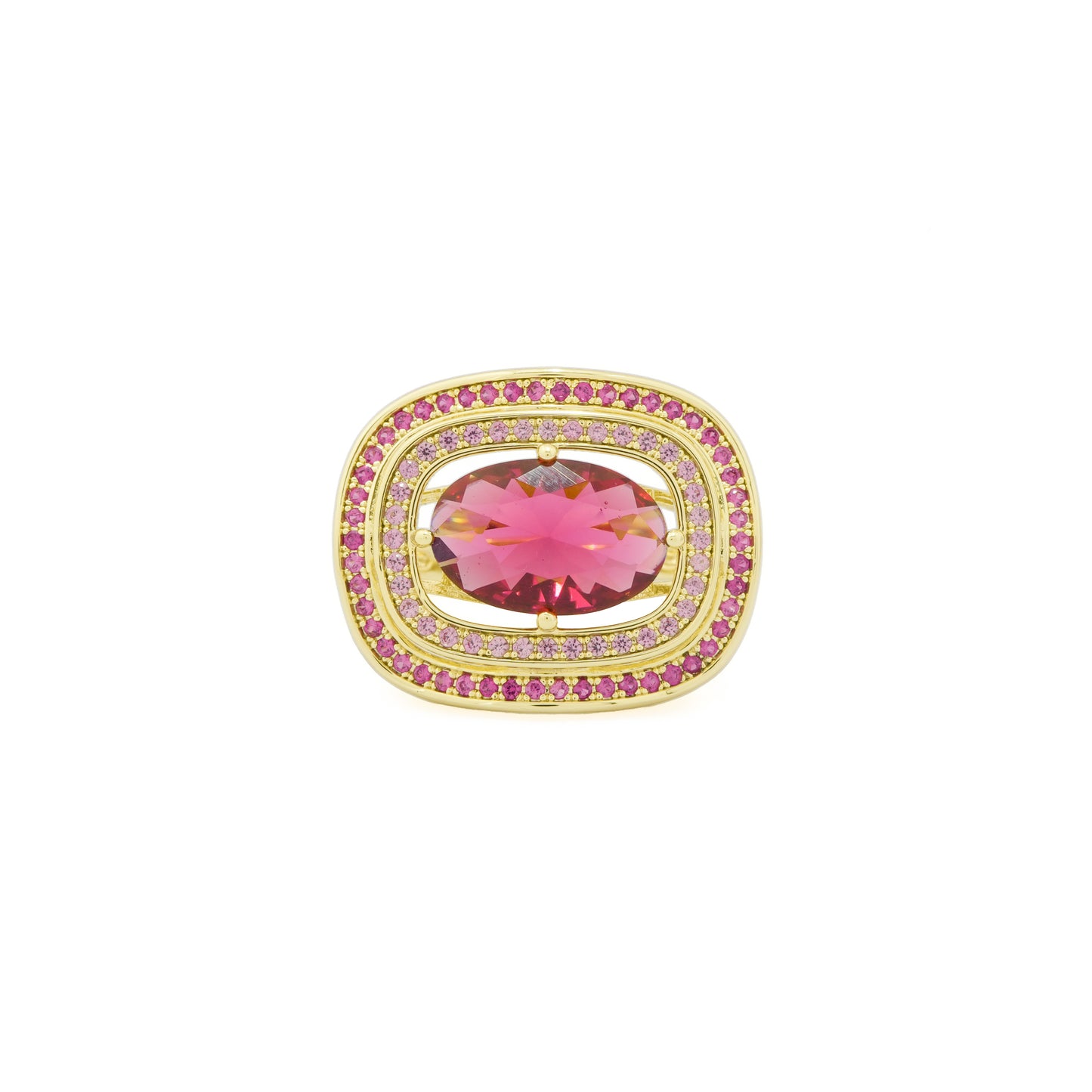 Gold Plated Pink Stone Ring for Women with Oval Design and Double Studded Border | Stylish Fashion Jewelry for Party, Wedding and Daily Wear