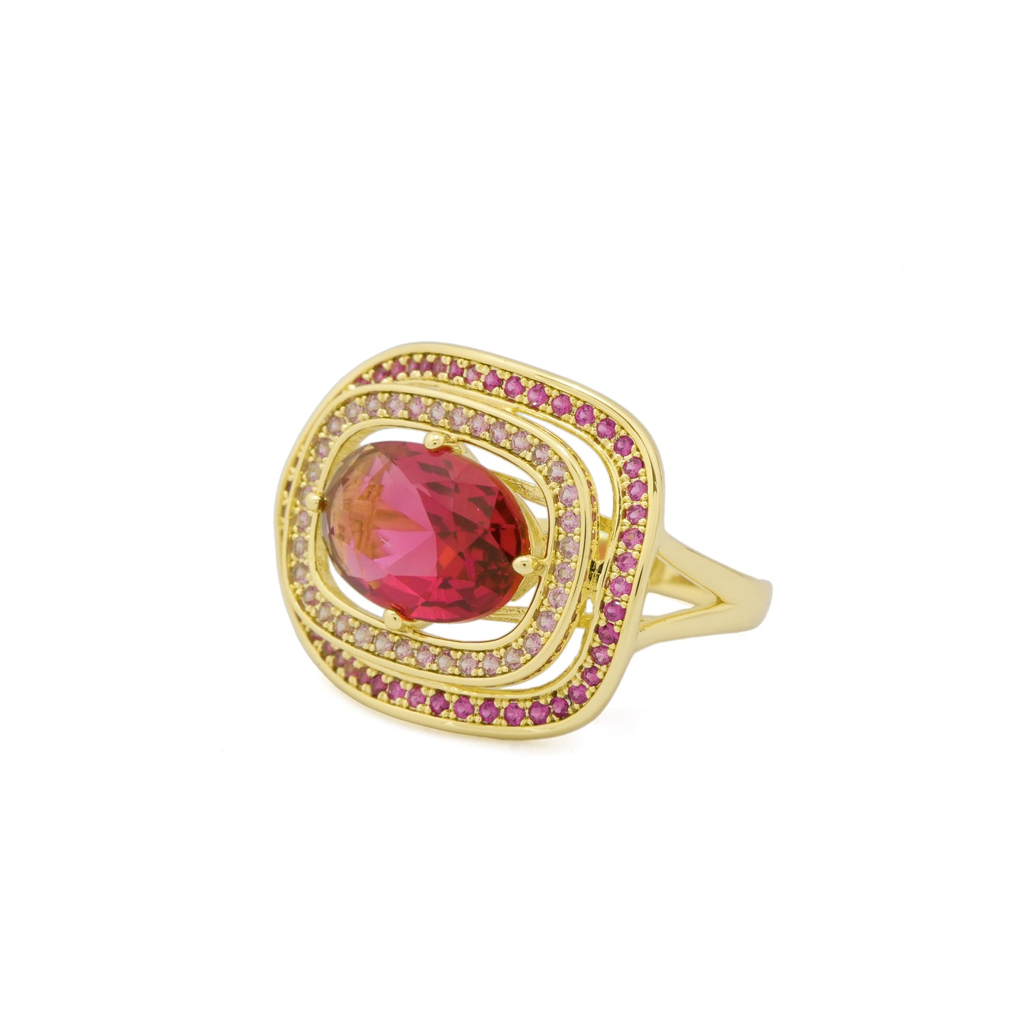 Gold Plated Pink Stone Ring for Women with Oval Design and Double Studded Border | Stylish Fashion Jewelry for Party, Wedding and Daily Wear