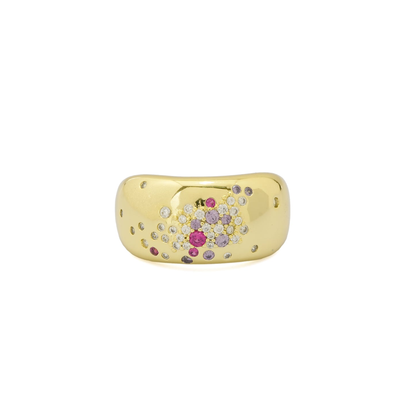 Gold Plated Broad Band Ring for Women with Multicolor Stone Floral Cluster Design | Trendy Fashion Jewelry for Party, Wedding and Daily Wear