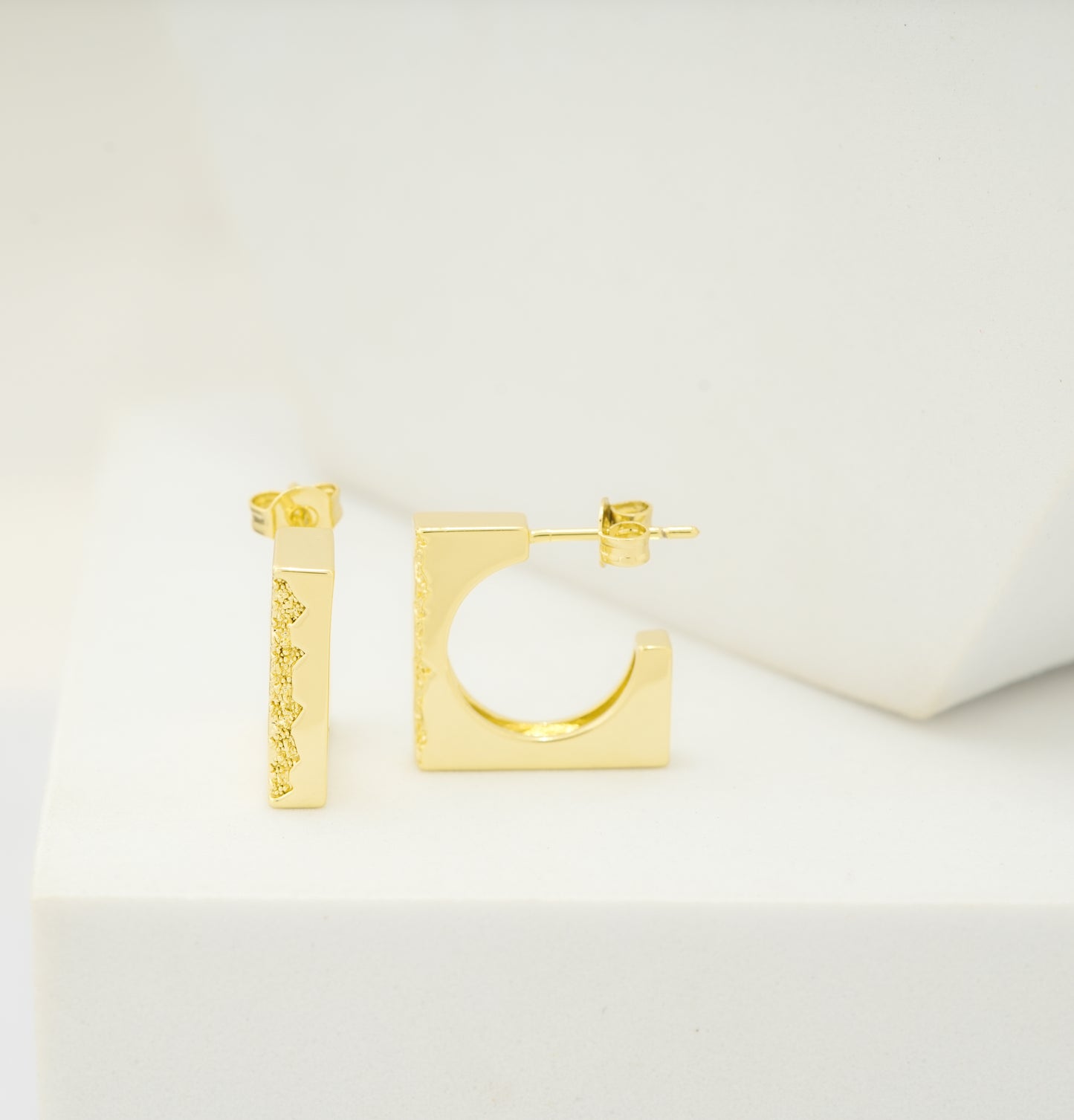 Modern Geometric Gold-Plated Square Hoop Earrings with Minimalist Design and Subtle Textured Detailing for Everyday Luxury