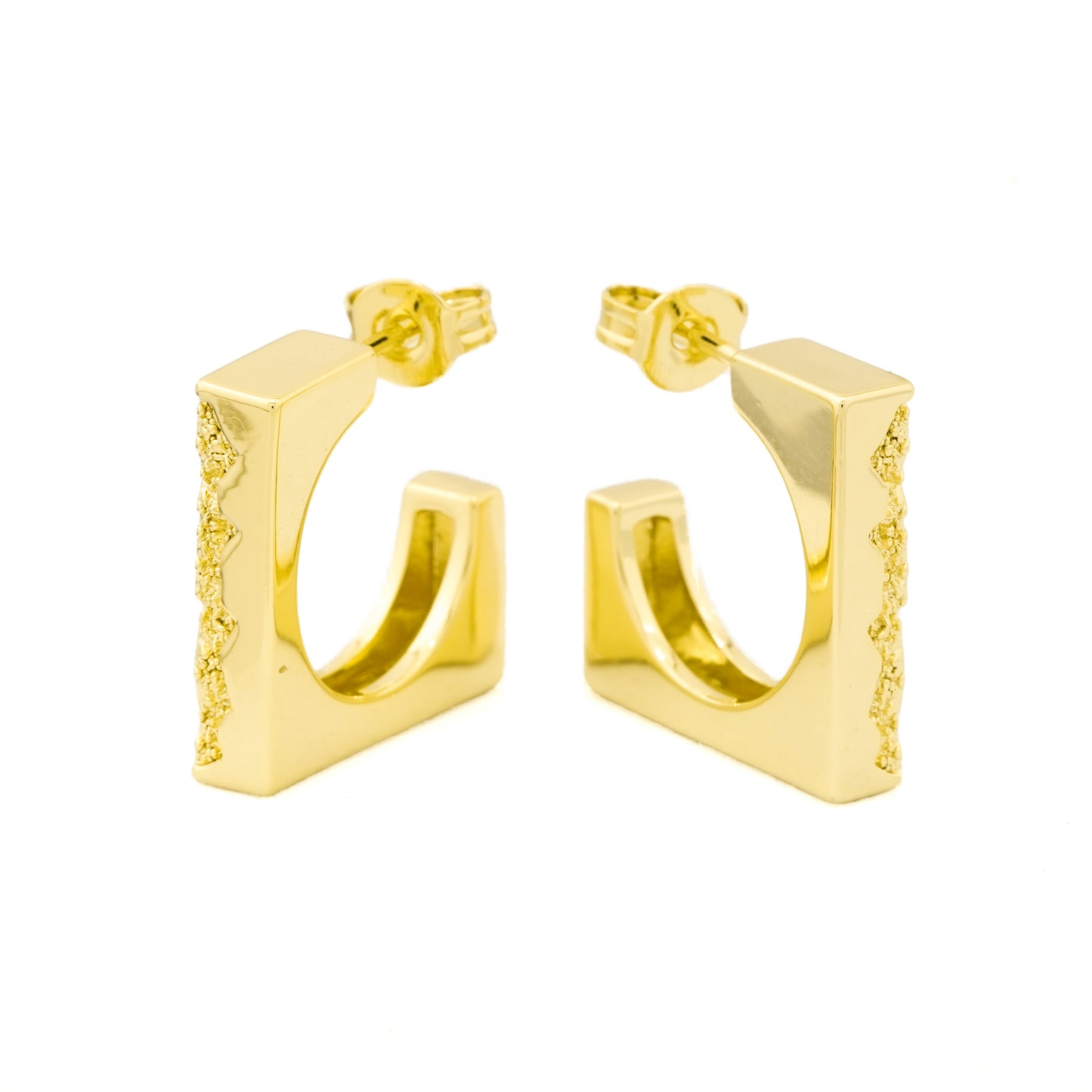 Modern Geometric Gold-Plated Square Hoop Earrings with Minimalist Design and Subtle Textured Detailing for Everyday Luxury