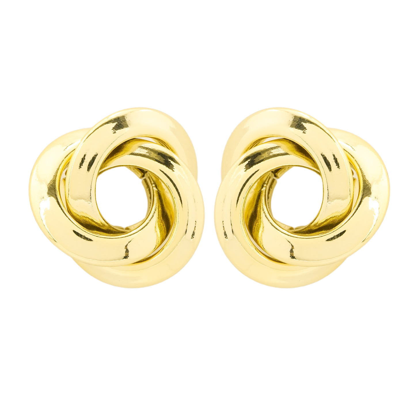 Classic Gold-Plated Interlocked Knot Stud Earrings with High-Polish Finish for Timeless Elegance