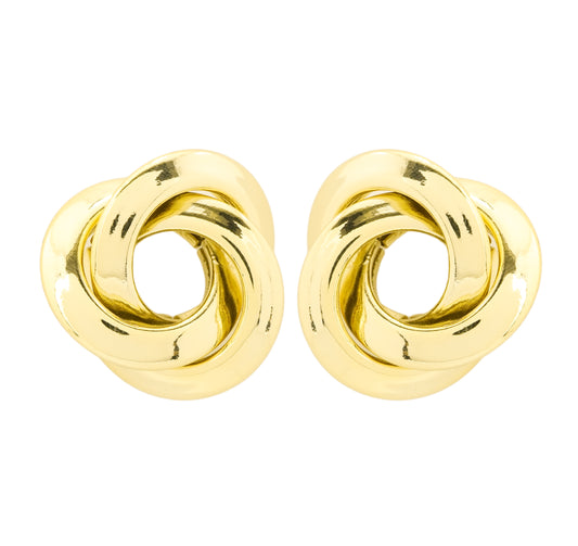 Classic Gold-Plated Interlocked Knot Stud Earrings with High-Polish Finish for Timeless Elegance
