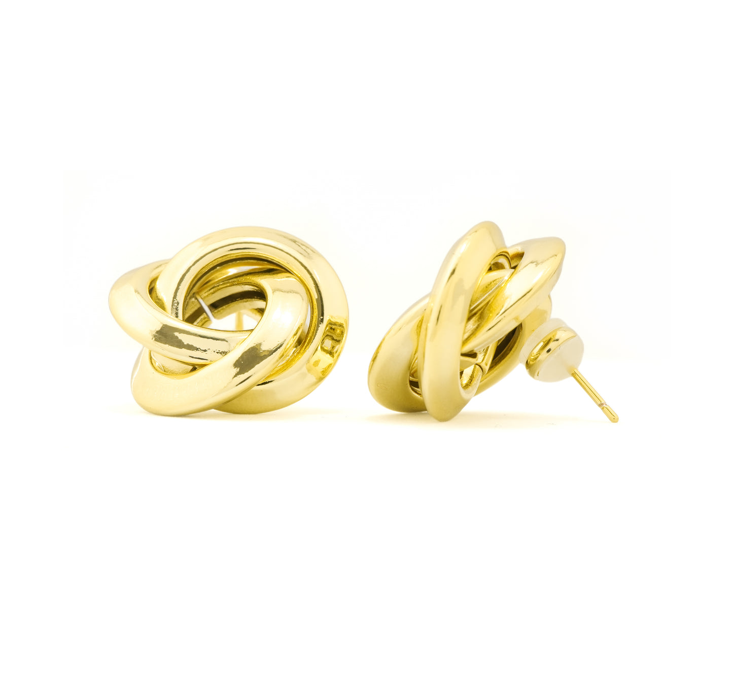 Classic Gold-Plated Interlocked Knot Stud Earrings with High-Polish Finish for Timeless Elegance