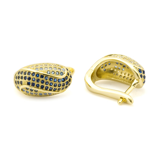 Luxe Gold-Plated Hoop Earrings with Royal Blue Pave Stones and Diamond-Like Accents