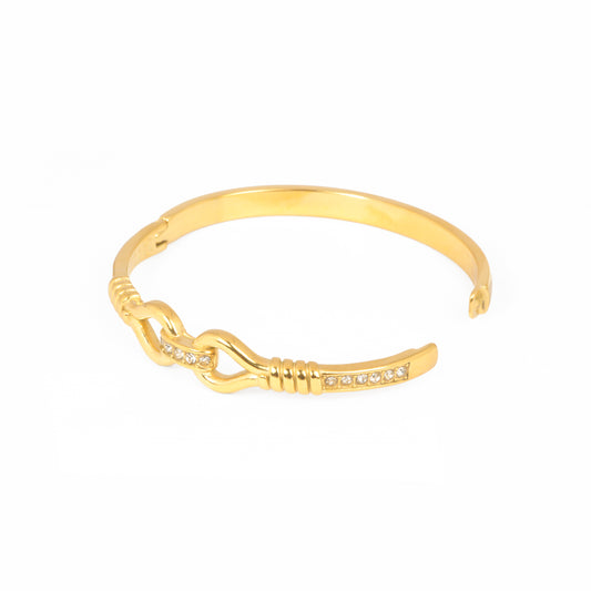 Pavé Hook Clasp Bracelet | Gold-Tone Bangle with Interlocking S-Hook Motif & Sparkling CZ Accents | Modern Minimal Luxe Bracelet