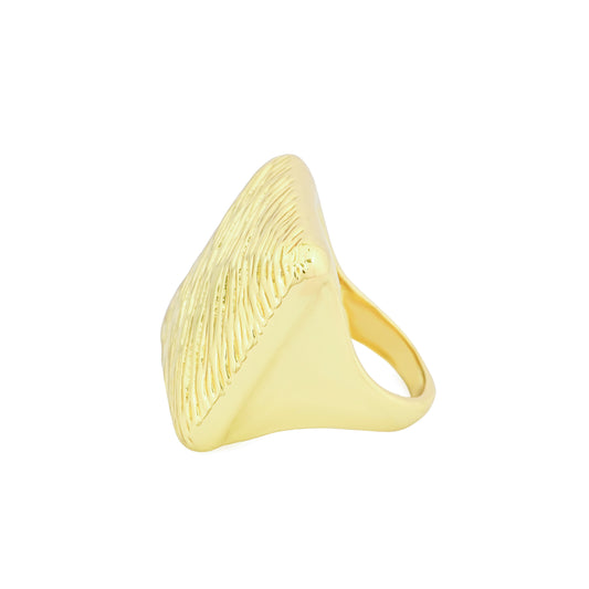 Gold Finish Textured Square Cocktail Ring with Bold Geometric Design | Statement Fashion Jewelry
