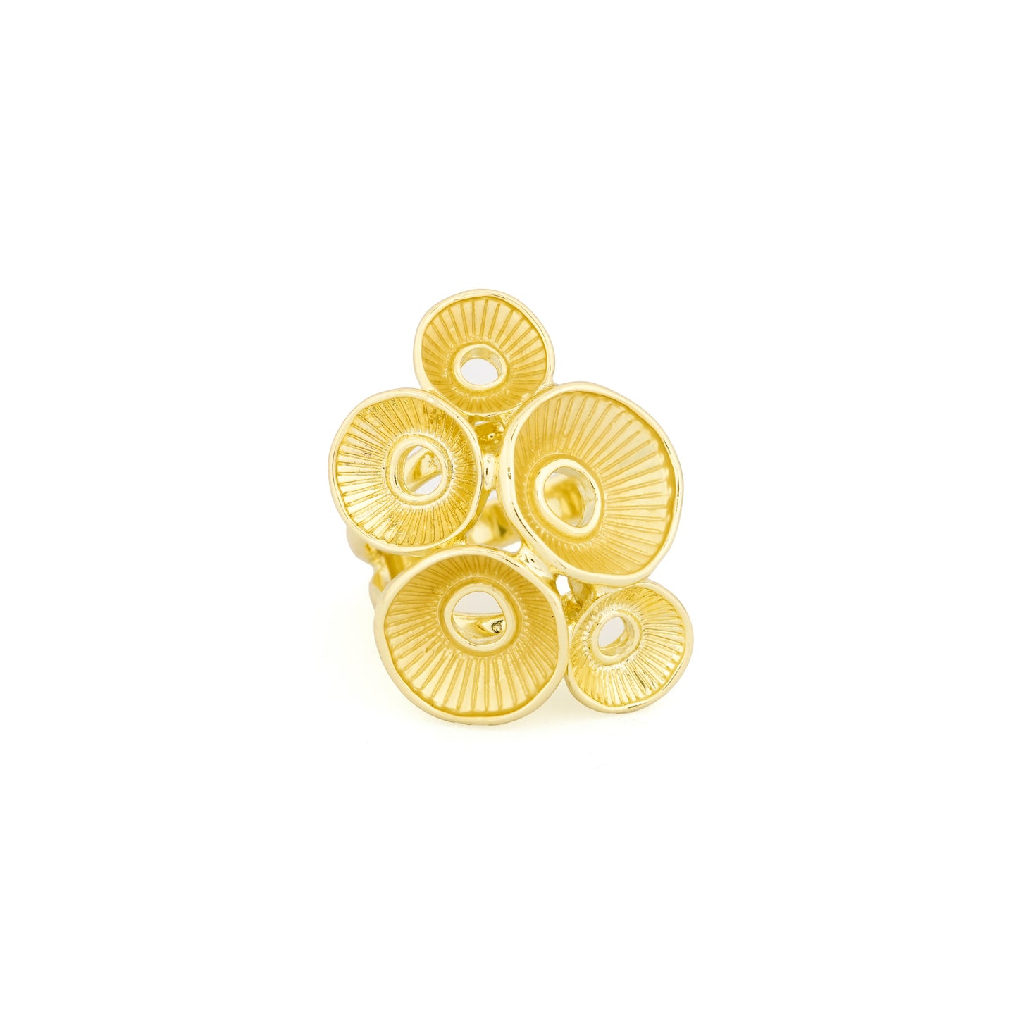 Gold Finish Multi-Circle Abstract Cocktail Ring with Textured Detailing | Contemporary Statement Jewelry for Parties and Festive Occasions