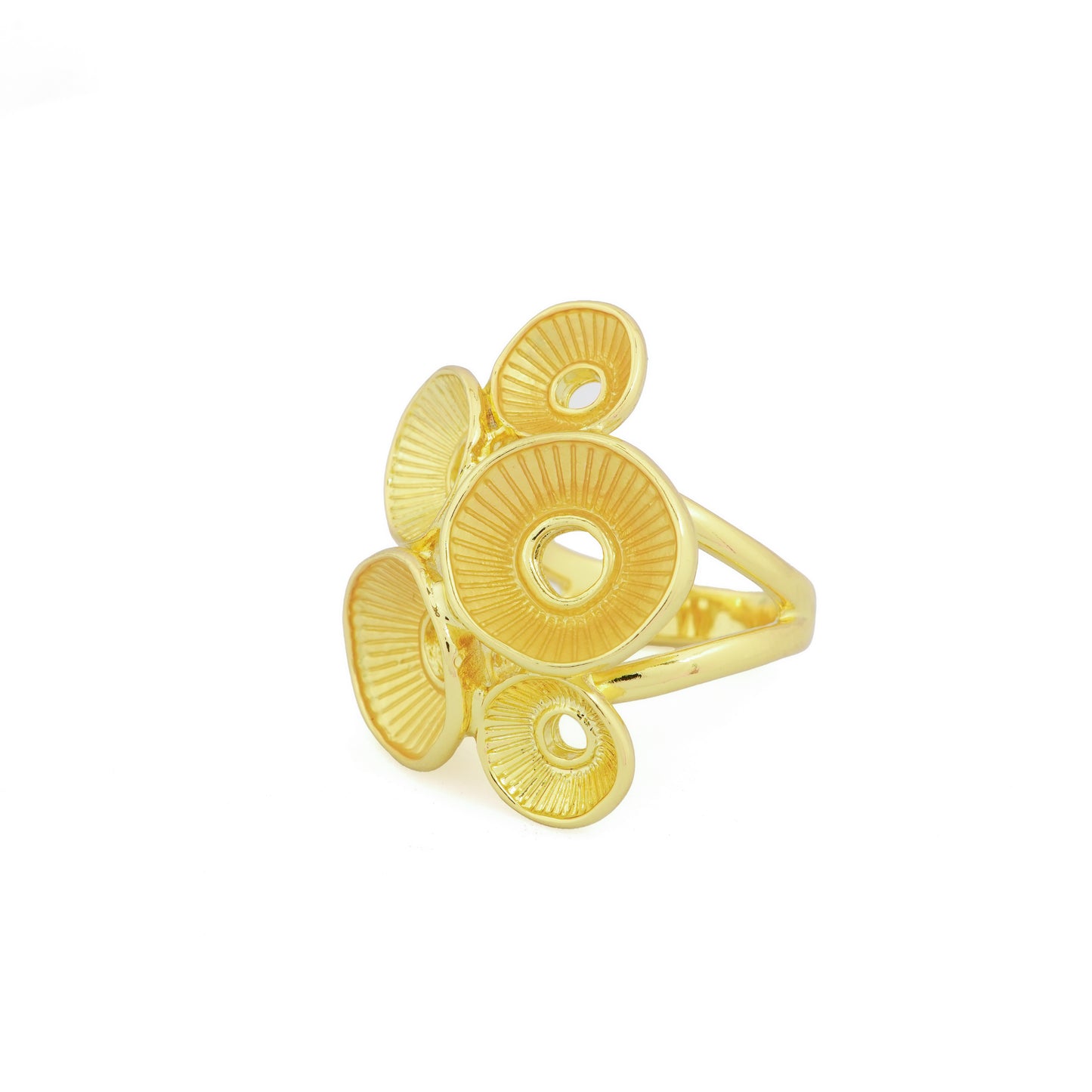 Gold Finish Multi-Circle Abstract Cocktail Ring with Textured Detailing | Contemporary Statement Jewelry for Parties and Festive Occasions