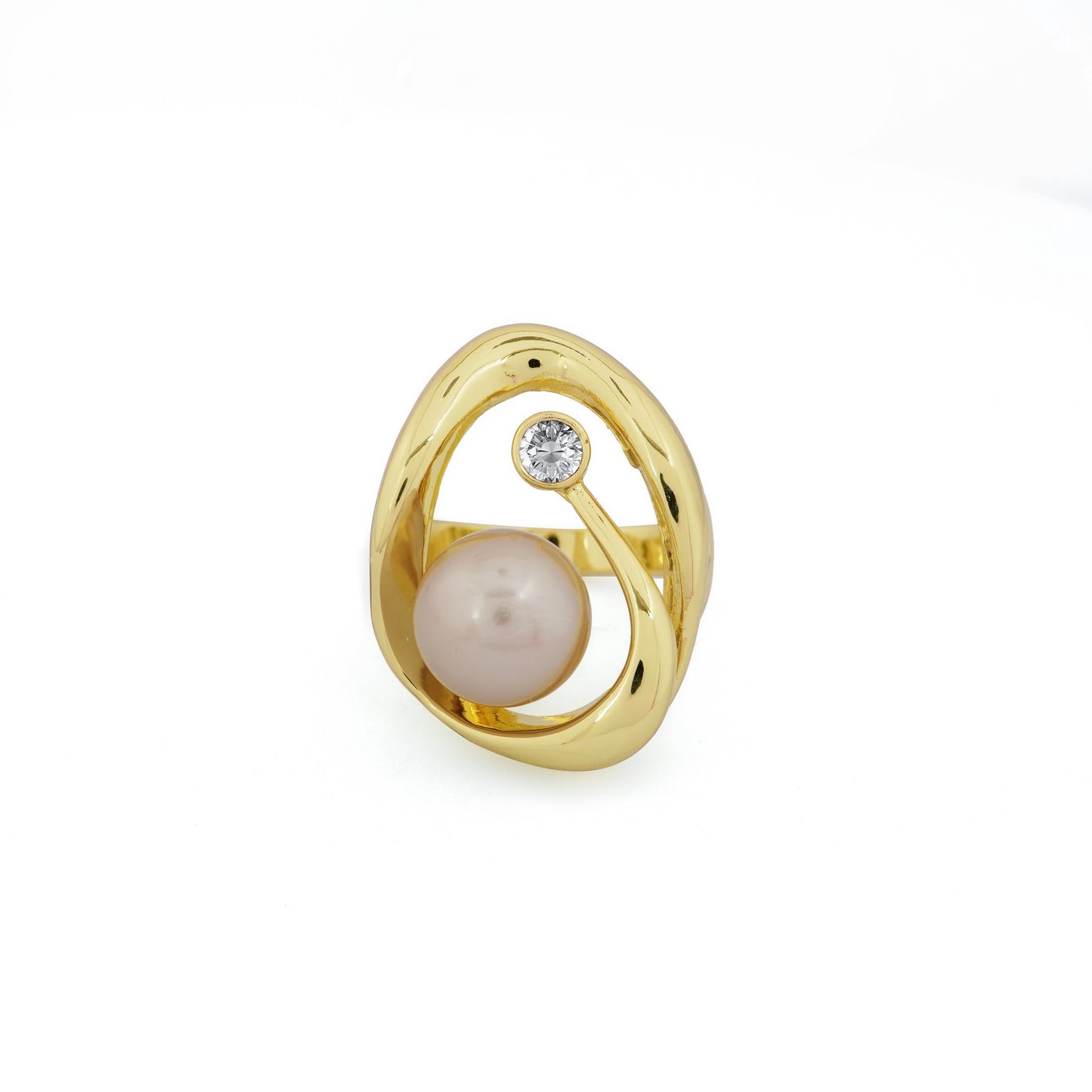 Modern Abstract Pearl and Diamond Look Ring | Contemporary Statement Jewelry for Weddings, Parties, and Festive Celebrations