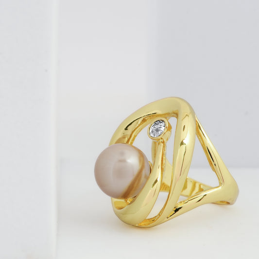 Modern Abstract Pearl and Diamond Look Ring | Contemporary Statement Jewelry for Weddings, Parties, and Festive Celebrations