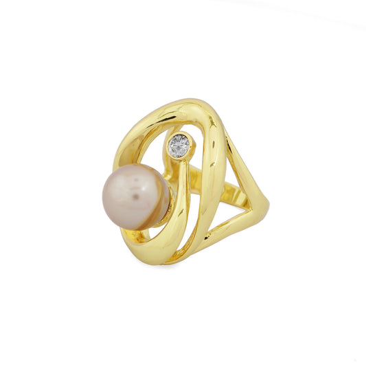 Modern Abstract Pearl and Diamond Look Ring | Contemporary Statement Jewelry for Weddings, Parties, and Festive Celebrations