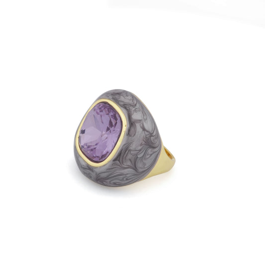 Purple Stone Ring with Artistic Grey Textured Detailing | Statement Cocktail Jewelry for Women with Contemporary Luxury Appeal